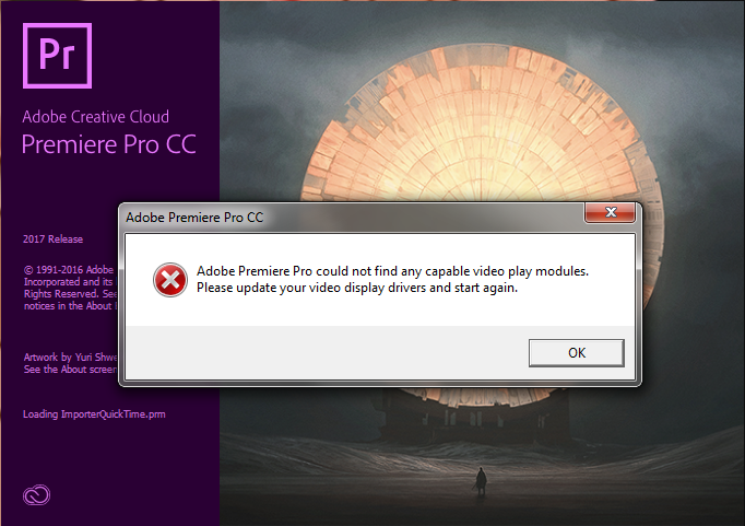 adobe premiere pro could not find any capable video play modules mac